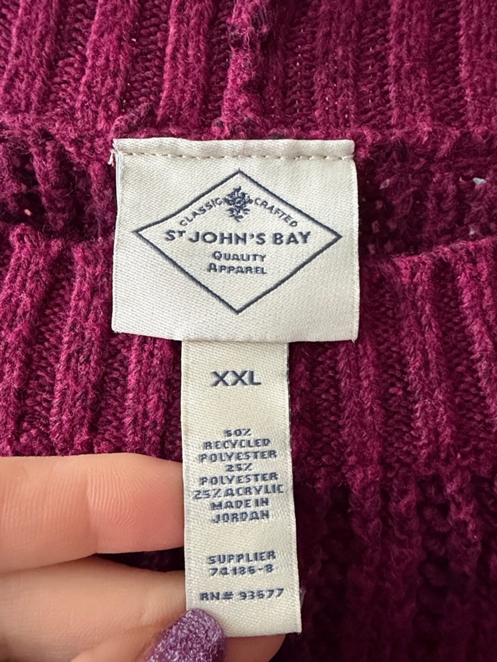 st. john’s bay Cable Knit Sweater - Deep Berry size XXL - Picture 5 of 5